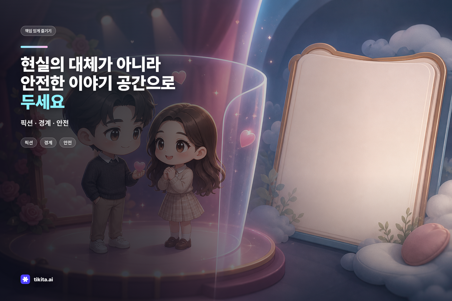 AI 연애 채팅의 안전한 경계를 표현한 일러스트